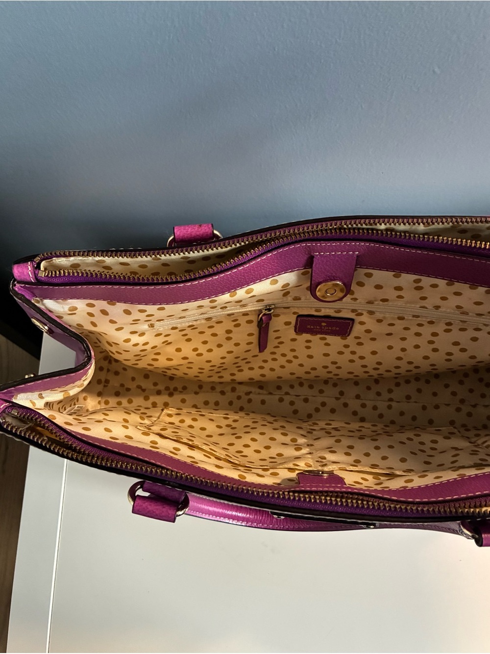 Kate Spade Fuchsia Leather Satchel with Gold Hardware - Picture 8 of 9